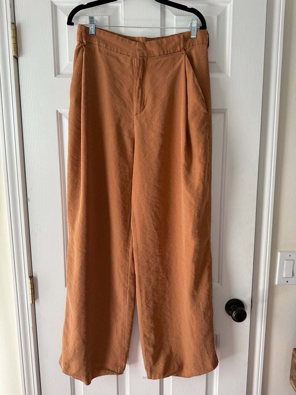 Zara Wide Leg Pants Size L Brown Pleated High Rise Trousers